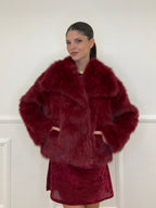 Double-Breasted Fur Coat Y0238 Bordeaux