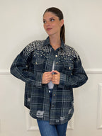 Giacca Denim Check Cristalli MF2530 Blu - Bazar Abbigliamento