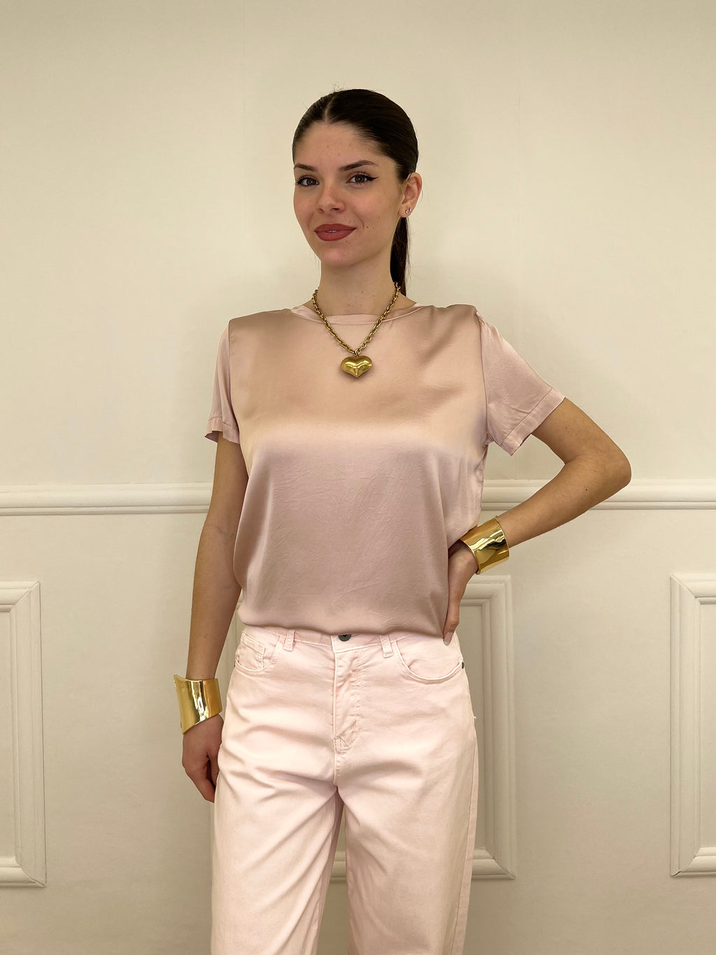 Maglietta In Raso Di Viscosa 82008 Rosa