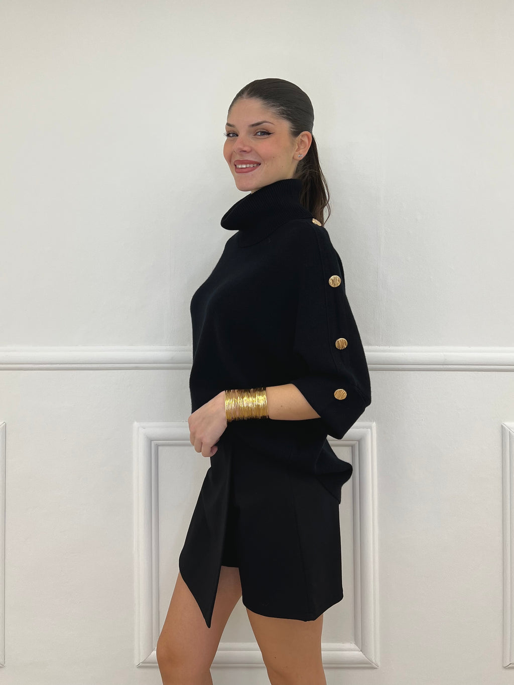 Maglia Bottoni Pipistrello 261124 Nero