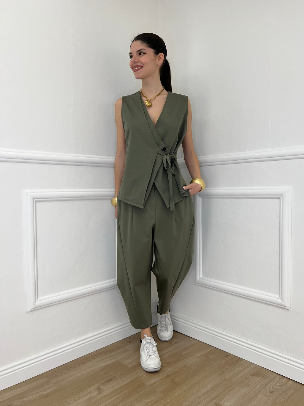 Pantalone Balloon Punto Milano 9516 Verde Militare