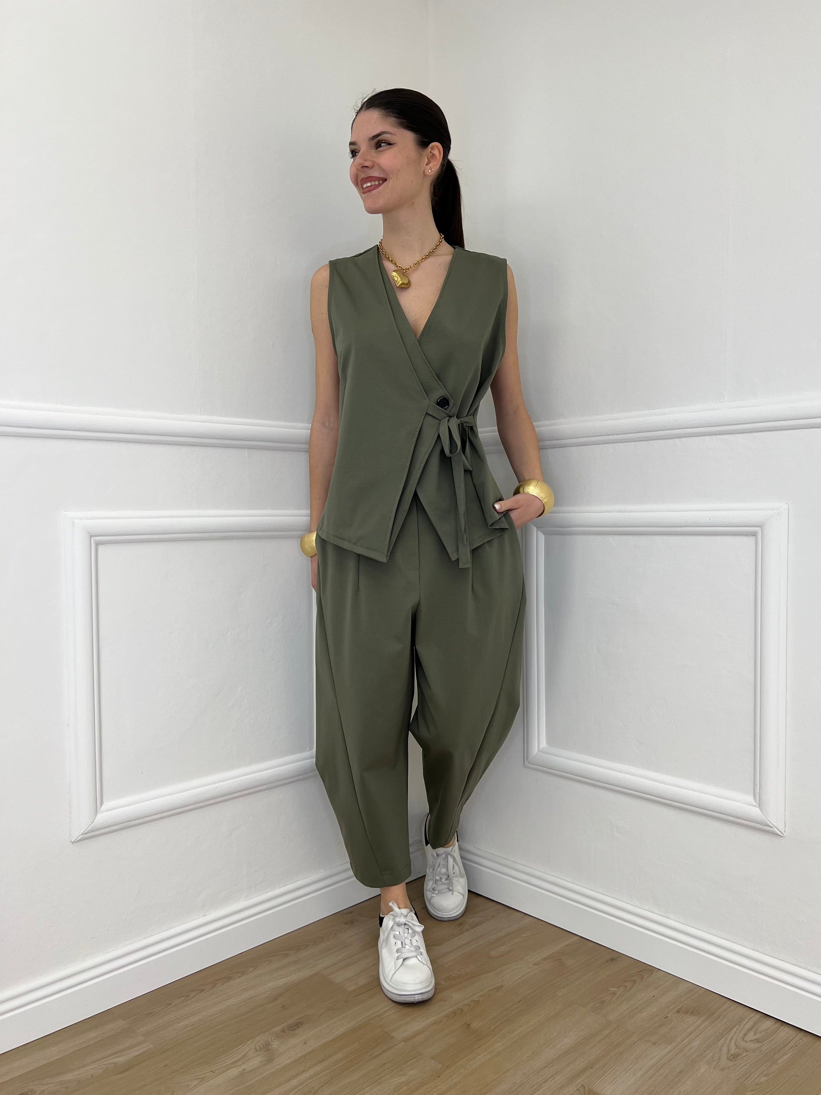 Pantalone Balloon Punto Milano 9516 Verde Militare