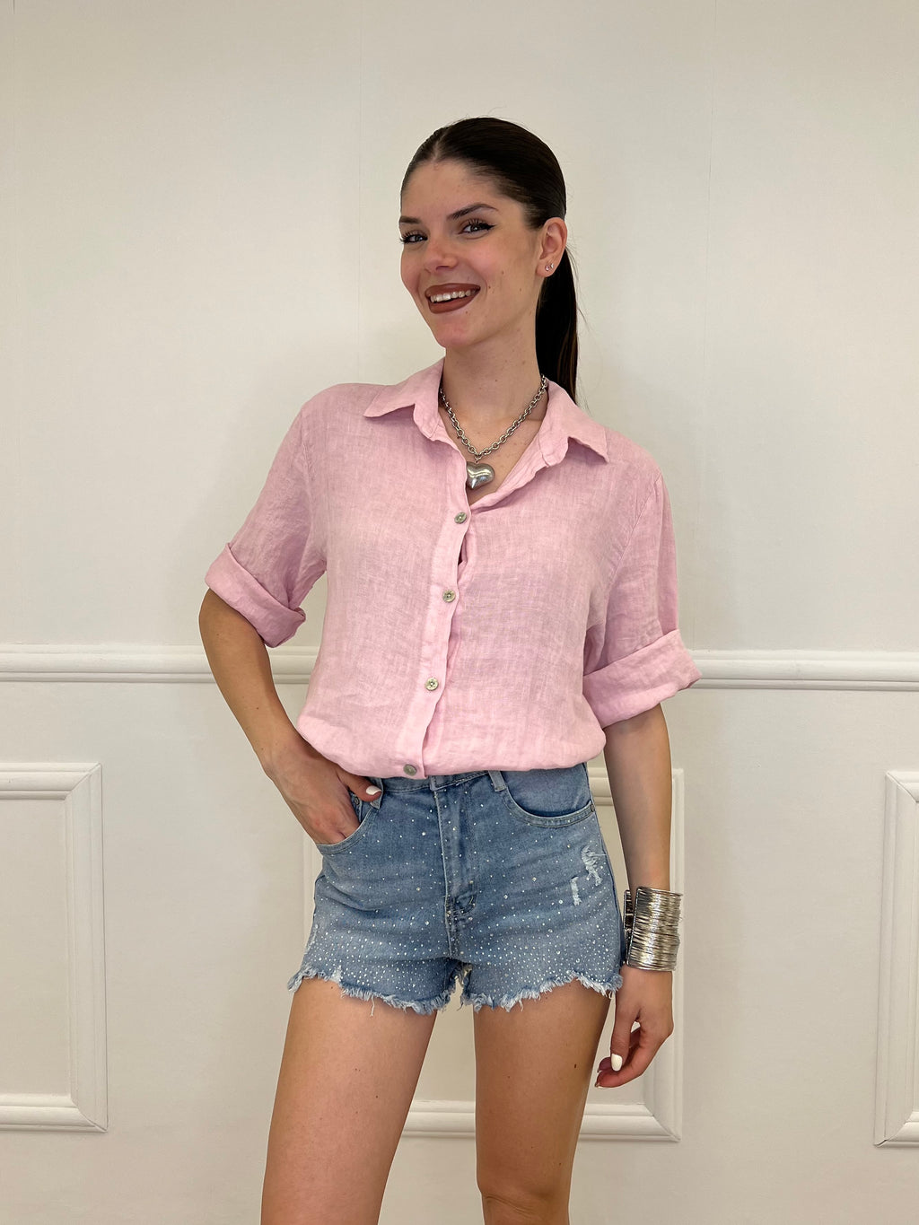 Camicia Over In Lino 1789 Rosa