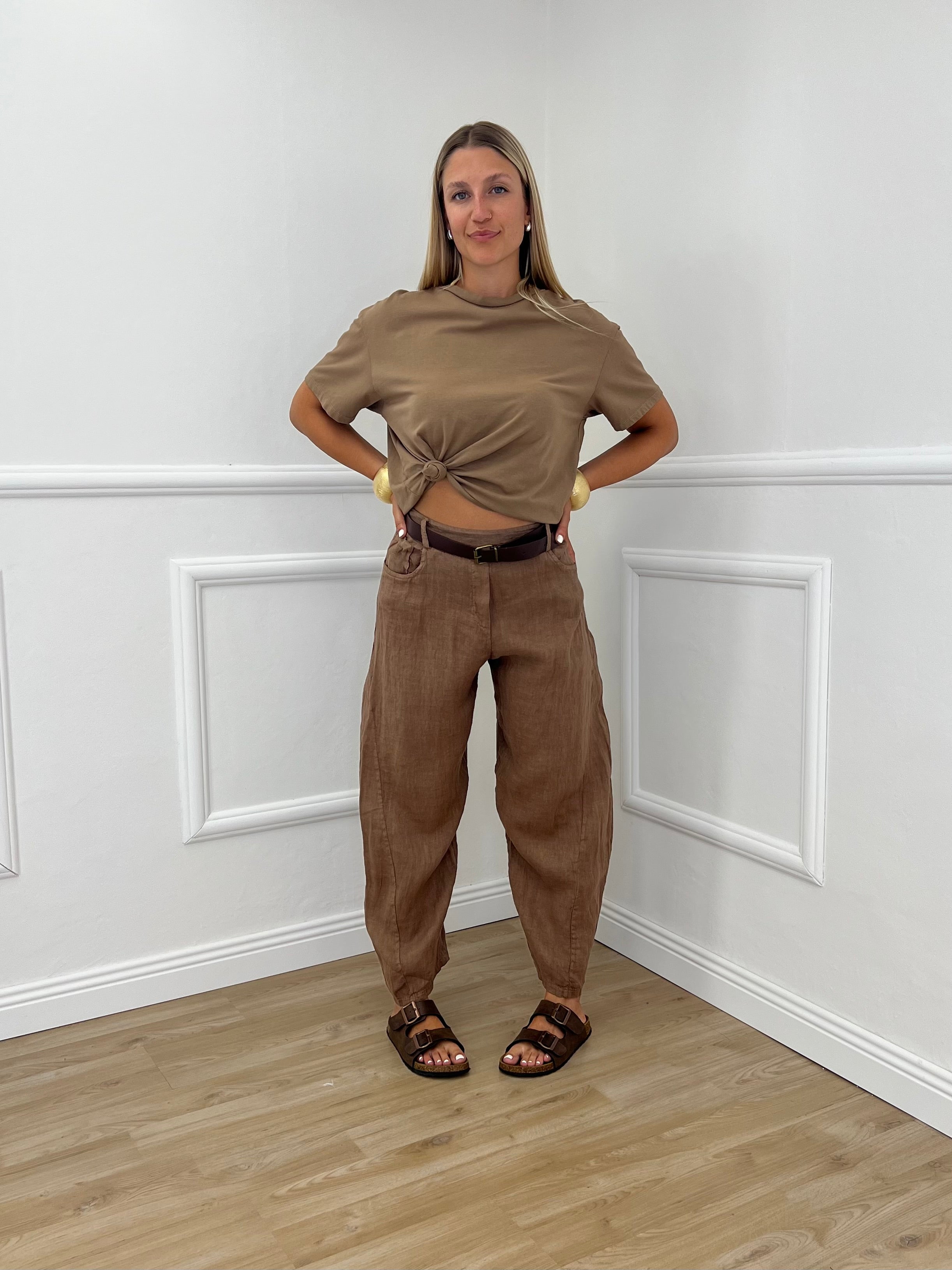 Pantalone Balloon Lino 6135 Coccio