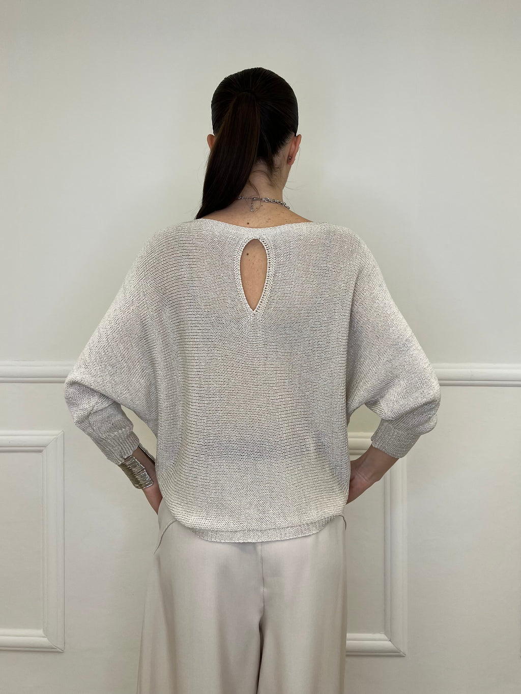 Maglia Lurex Scollo Goccia 645 Ecru