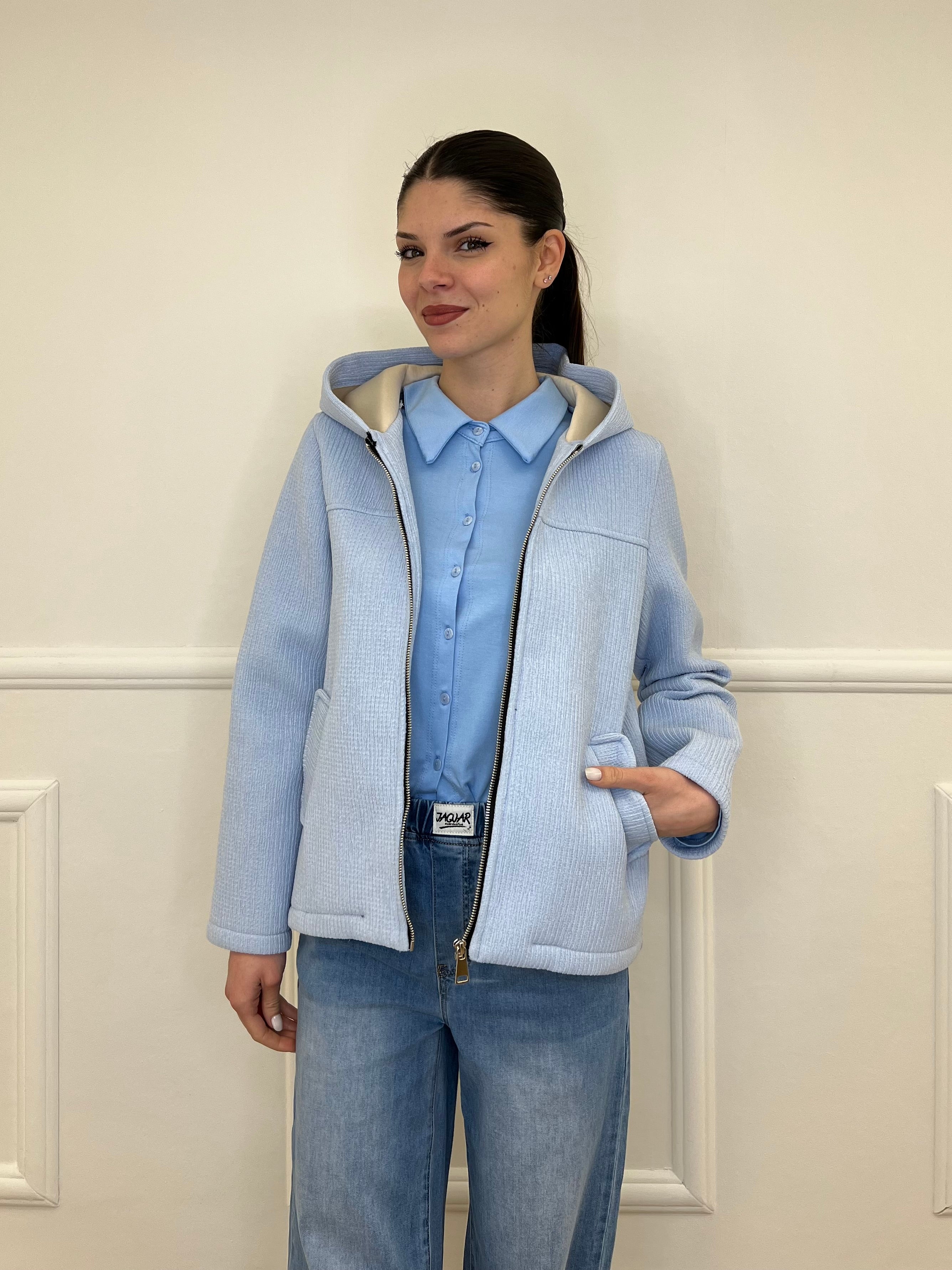 Giacca Neoprene Zip 26087 Azzurro