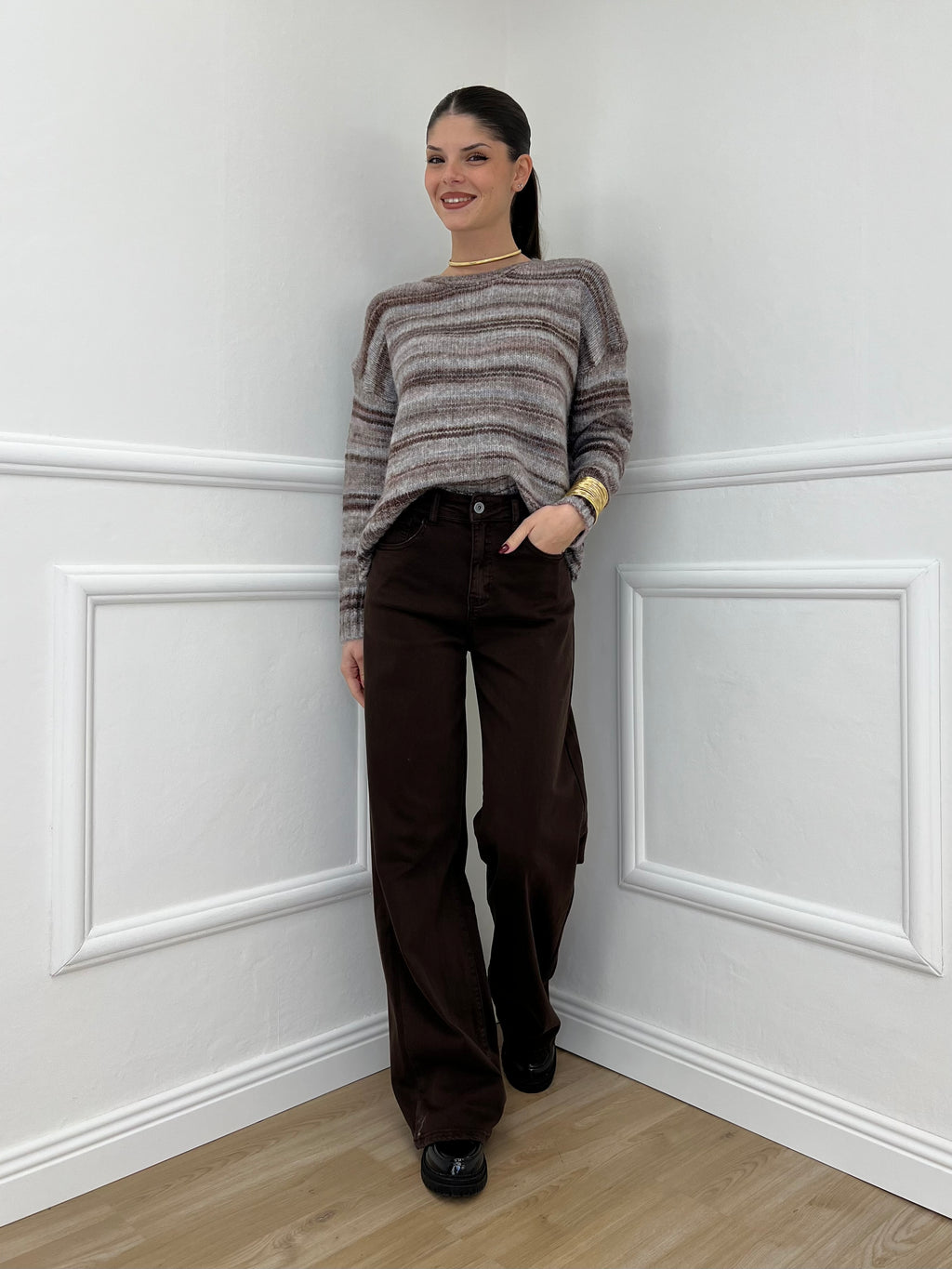 Jeans a Palazzo 2297 Marrone