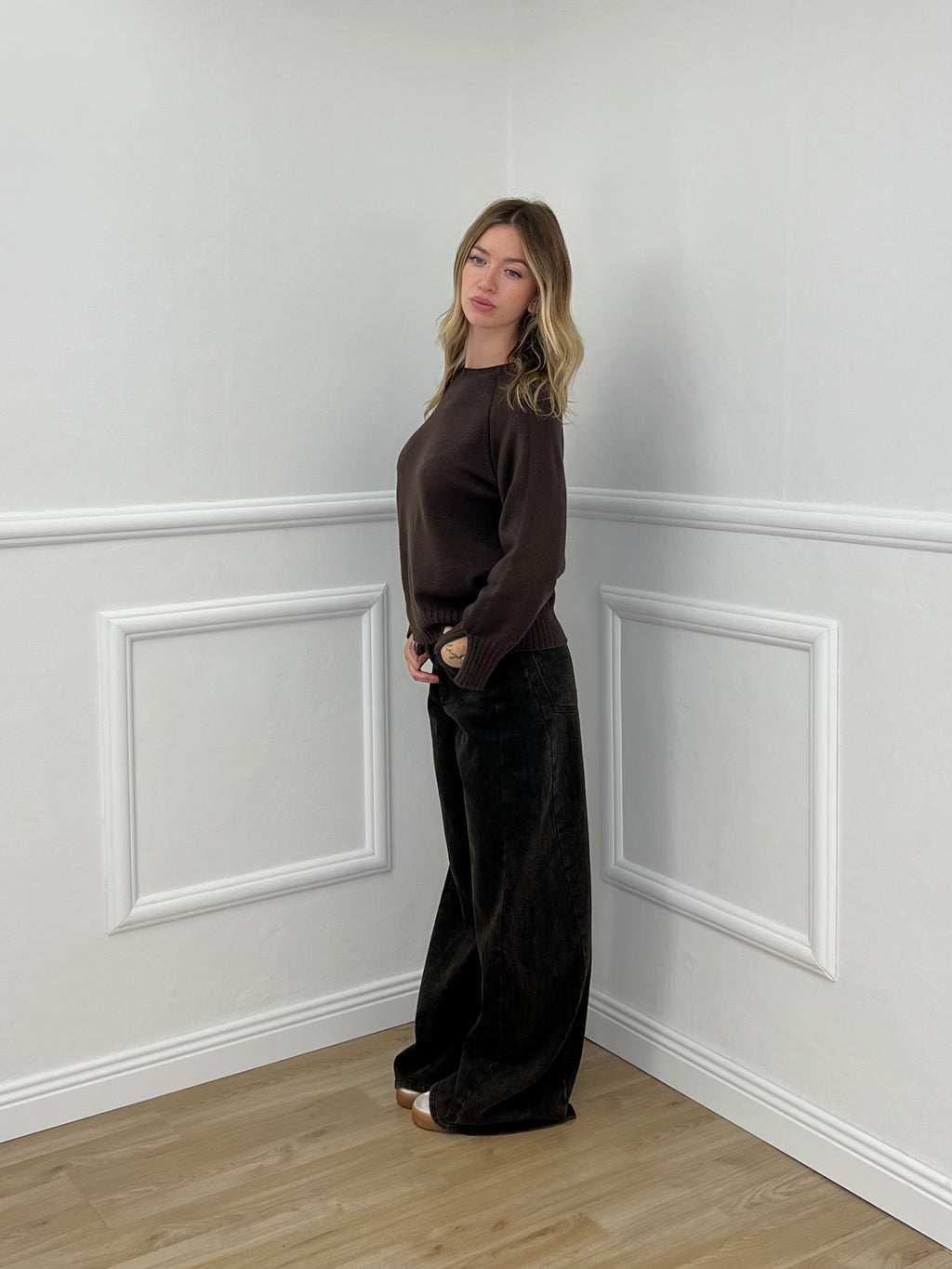 Maglia Polsini con Spacco 24160 Marrone
