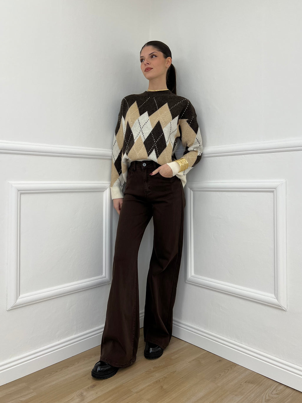 Jeans a Palazzo 2297 Marrone