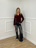 Maglia Trecce Scollo a V 1237 Bordeaux