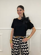 Maglia Cut Out Spilla Fiore 5688 Nero