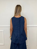 Blusa Chambray Smanicata Bottoni 2543 Blu