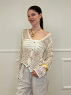 Cardigan In Cotone Con Paillettes 28142 Ecru