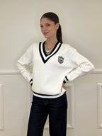 Maglia a V College 9574 Bianco