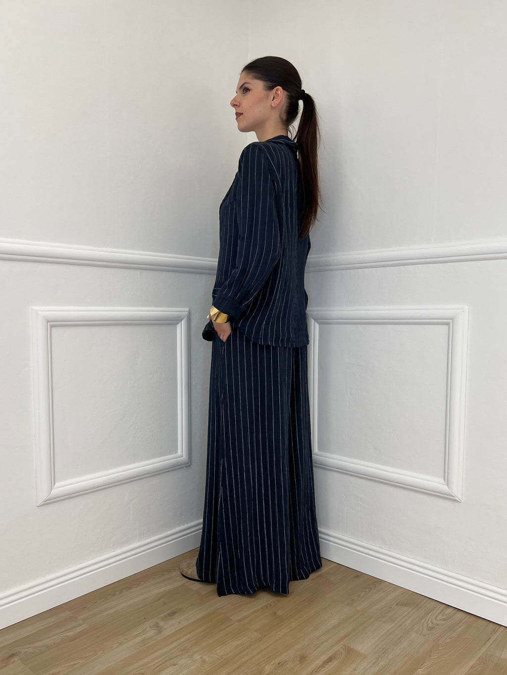 Giacca Gessata In Lino 20110 Blu