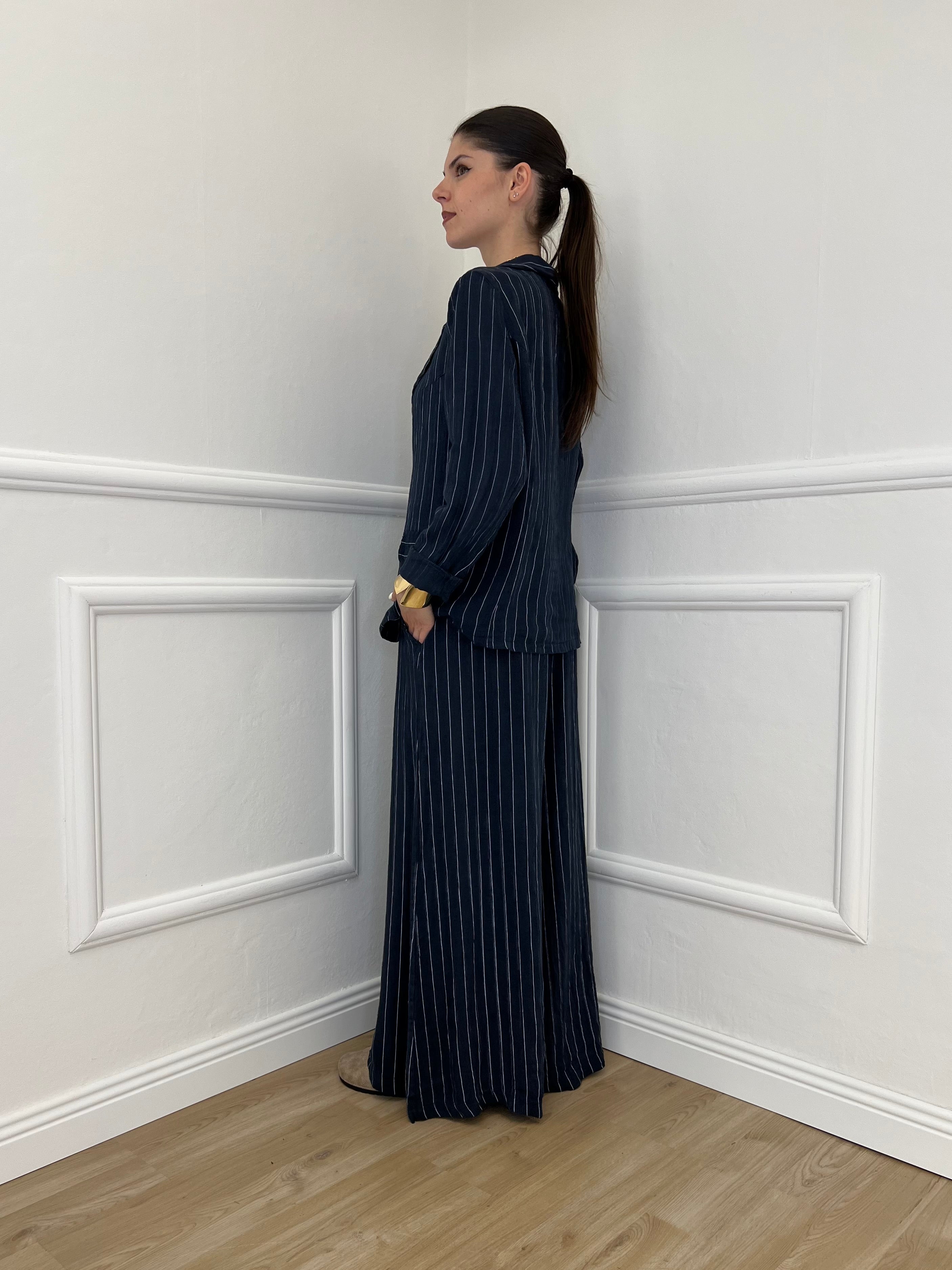 Giacca Gessata In Lino 20110 Blu