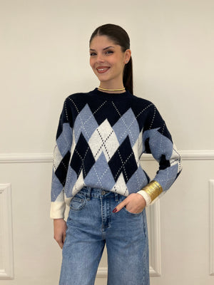 Maglia Over Losanghe L8075 Blu