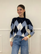 Maglia Over Losanghe L8075 Blu