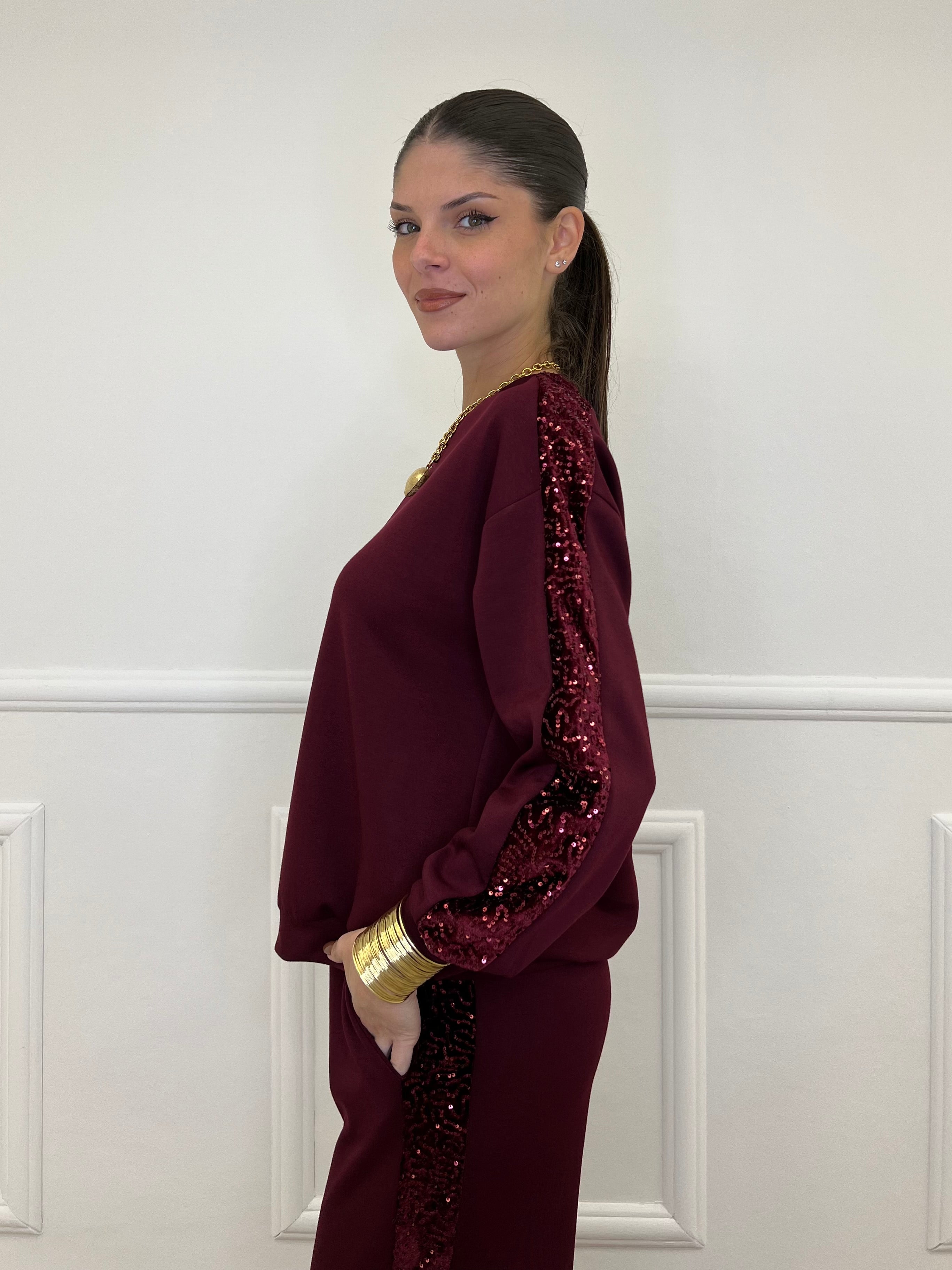 Tuta con Paillettes 21172 Burgundy