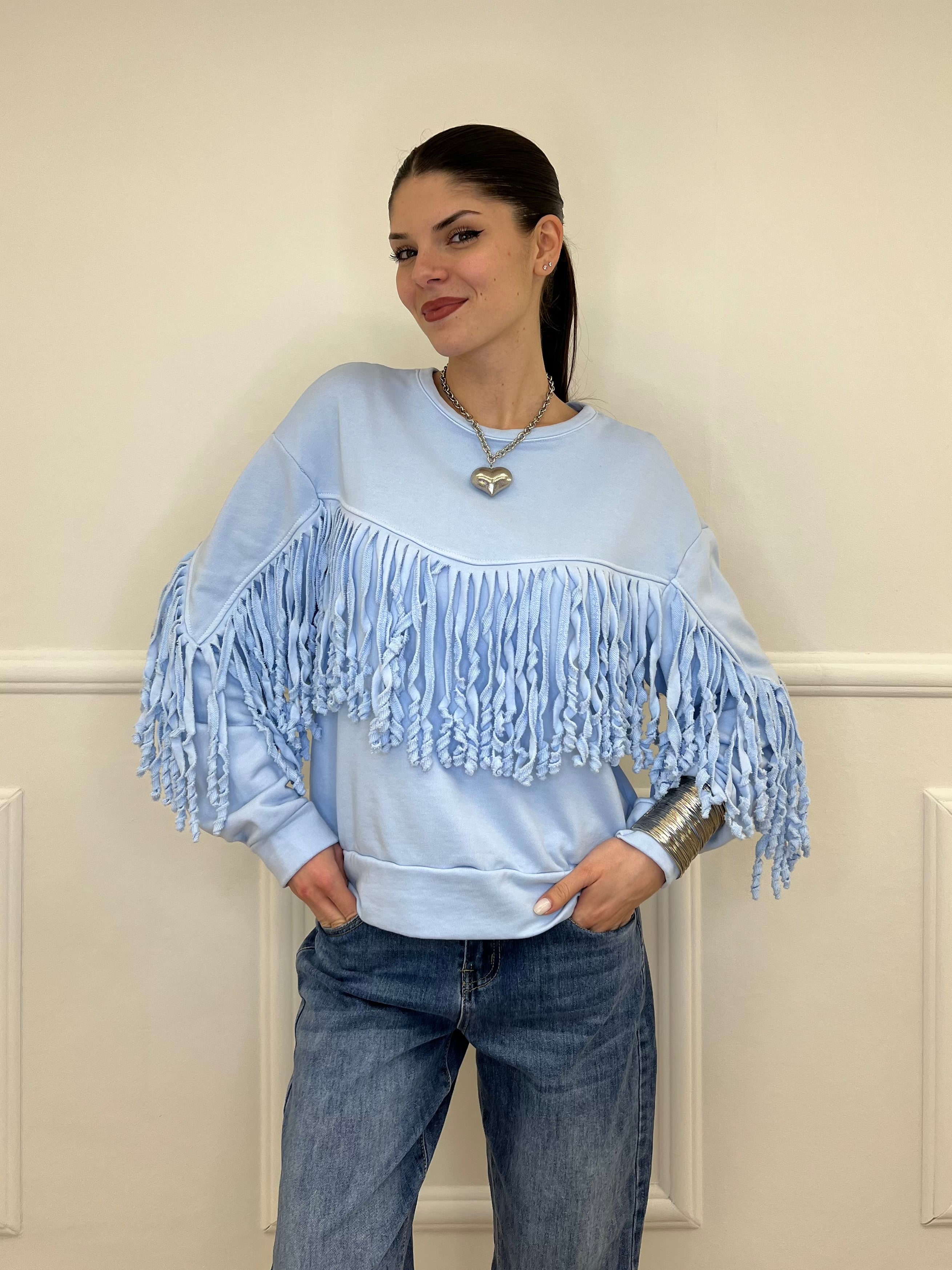 Felpa con Frange 5653-891 Azzurro