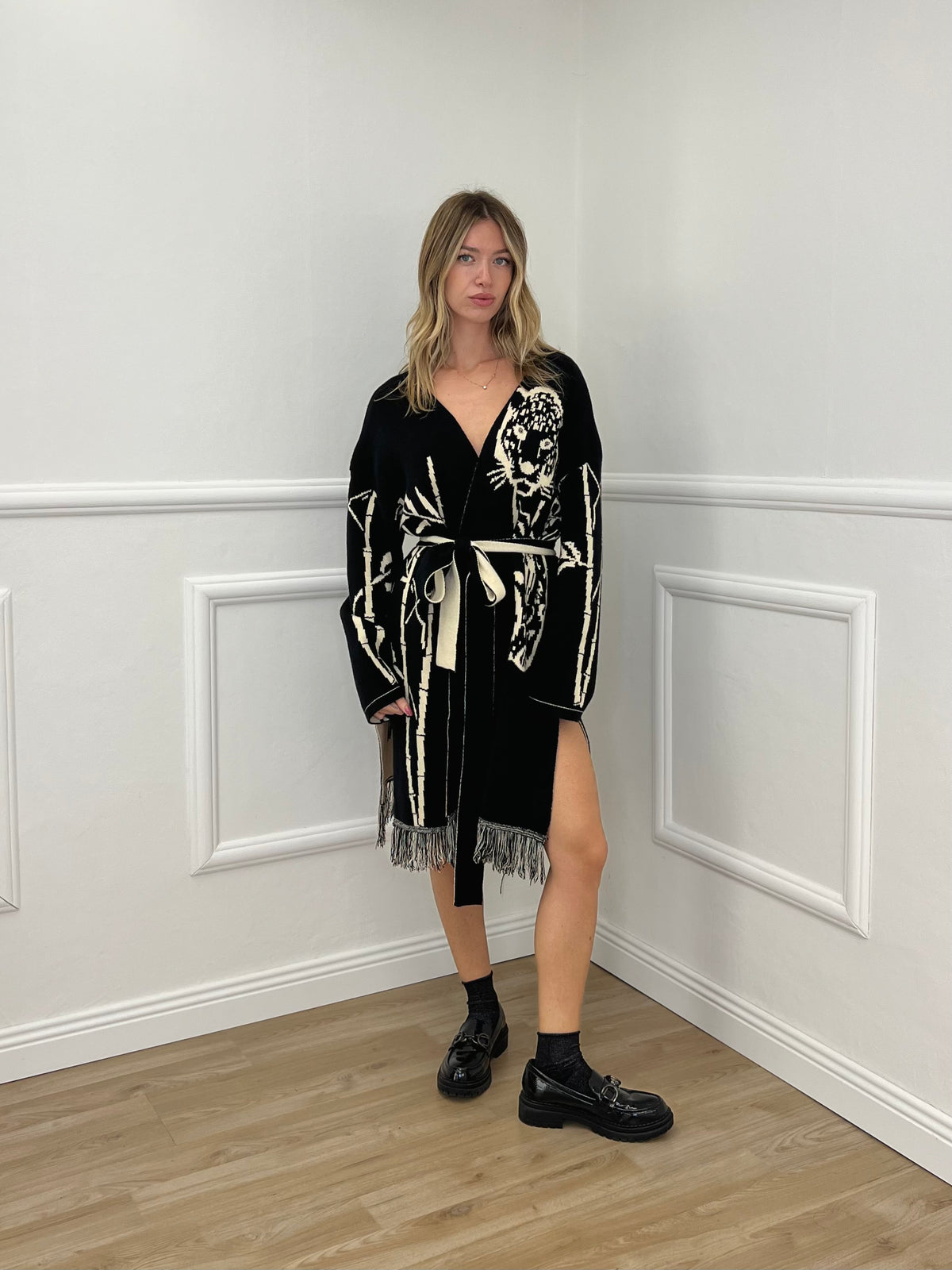 Cardigan Jacquard Jungle 90059 Nero