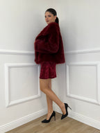 Double-Breasted Fur Coat Y0238 Bordeaux