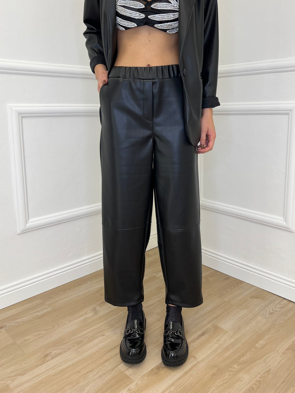 Pantalone Baggy Ecopelle 25348 Nero