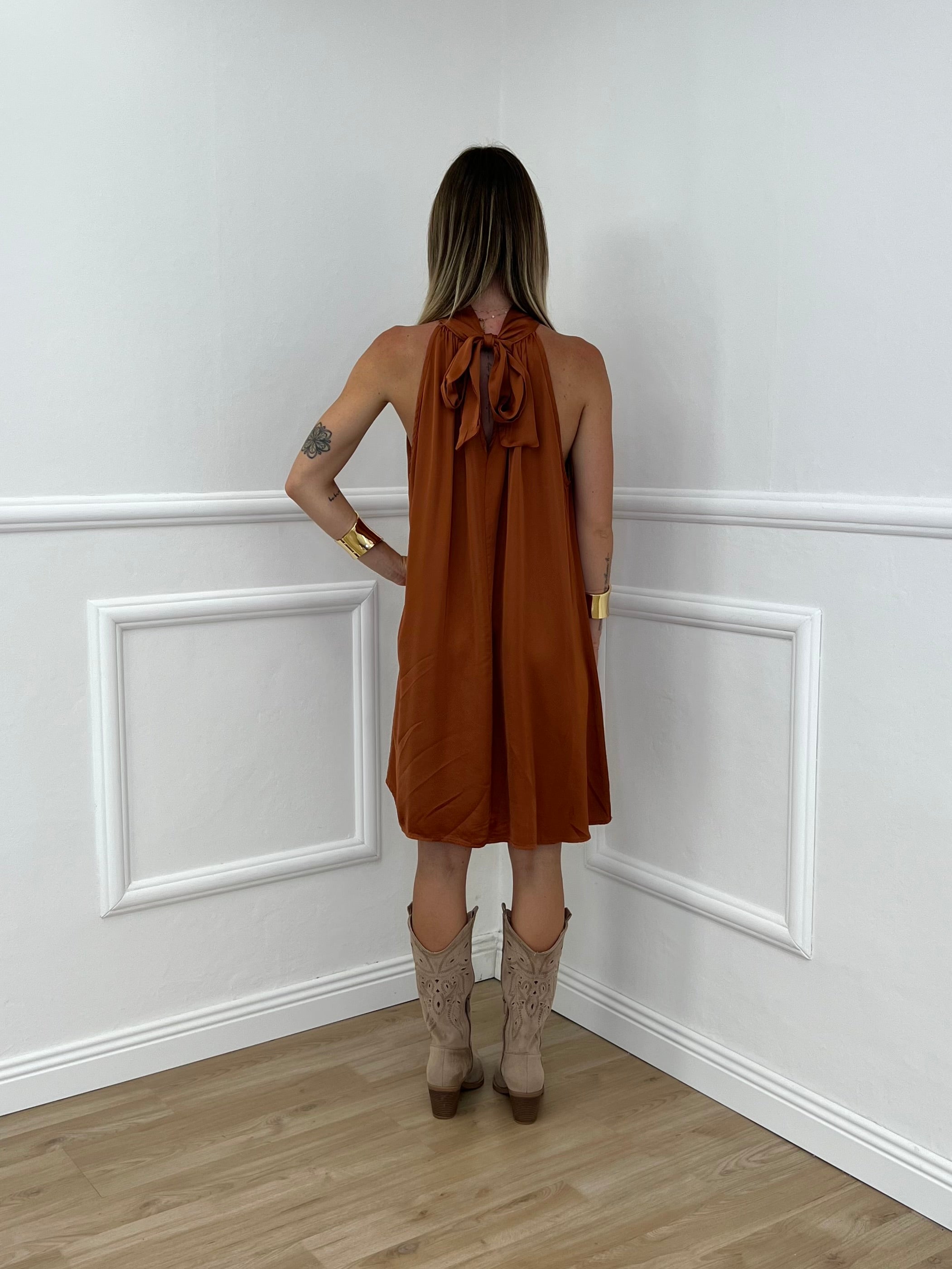 Vestito Halter In Raso Di Viscosa 9535 Rame