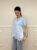 Maglietta Combinata Con Pizzo 20611 Azzurro
