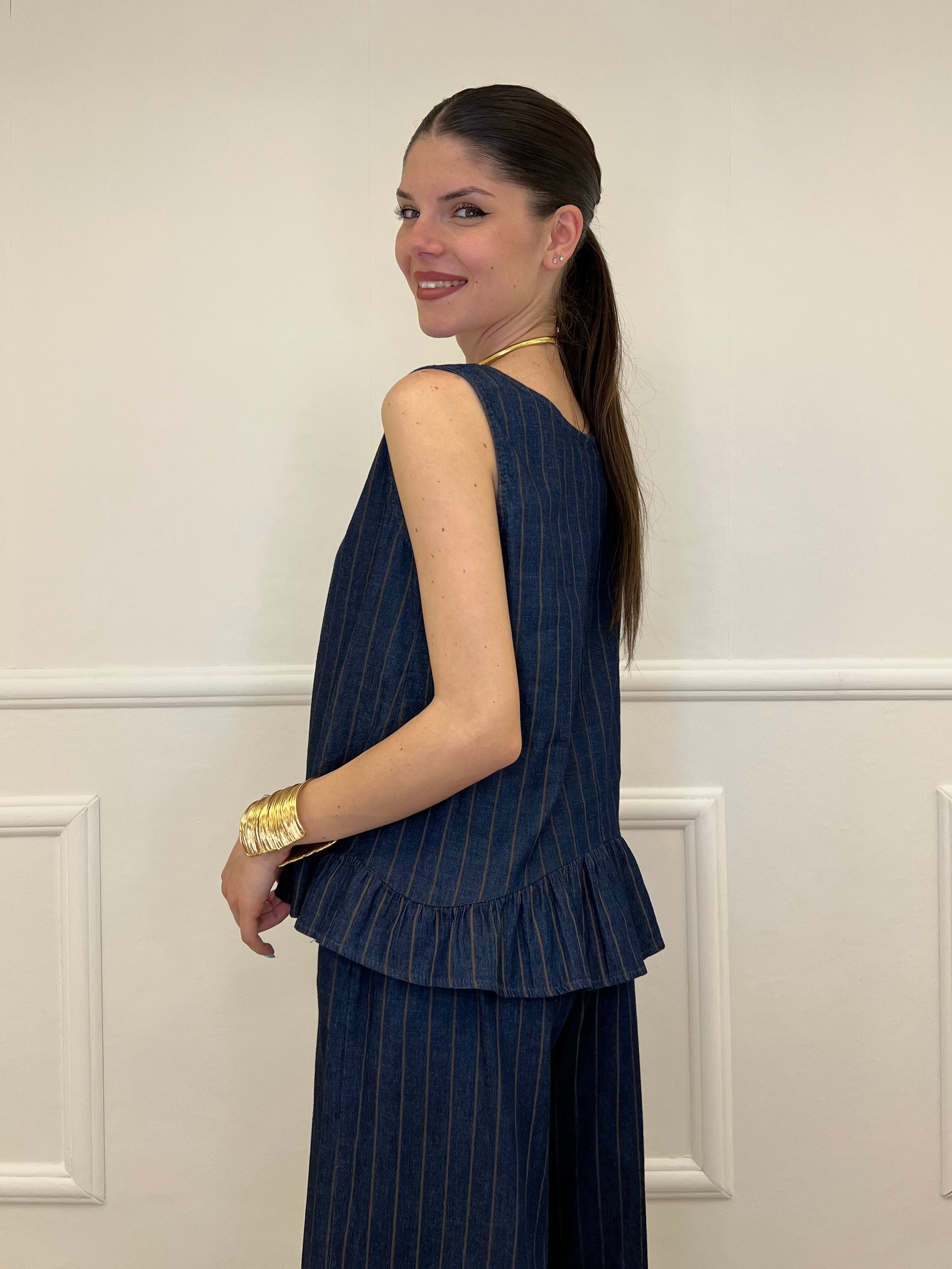 Blusa Chambray Gessata C889 Blu