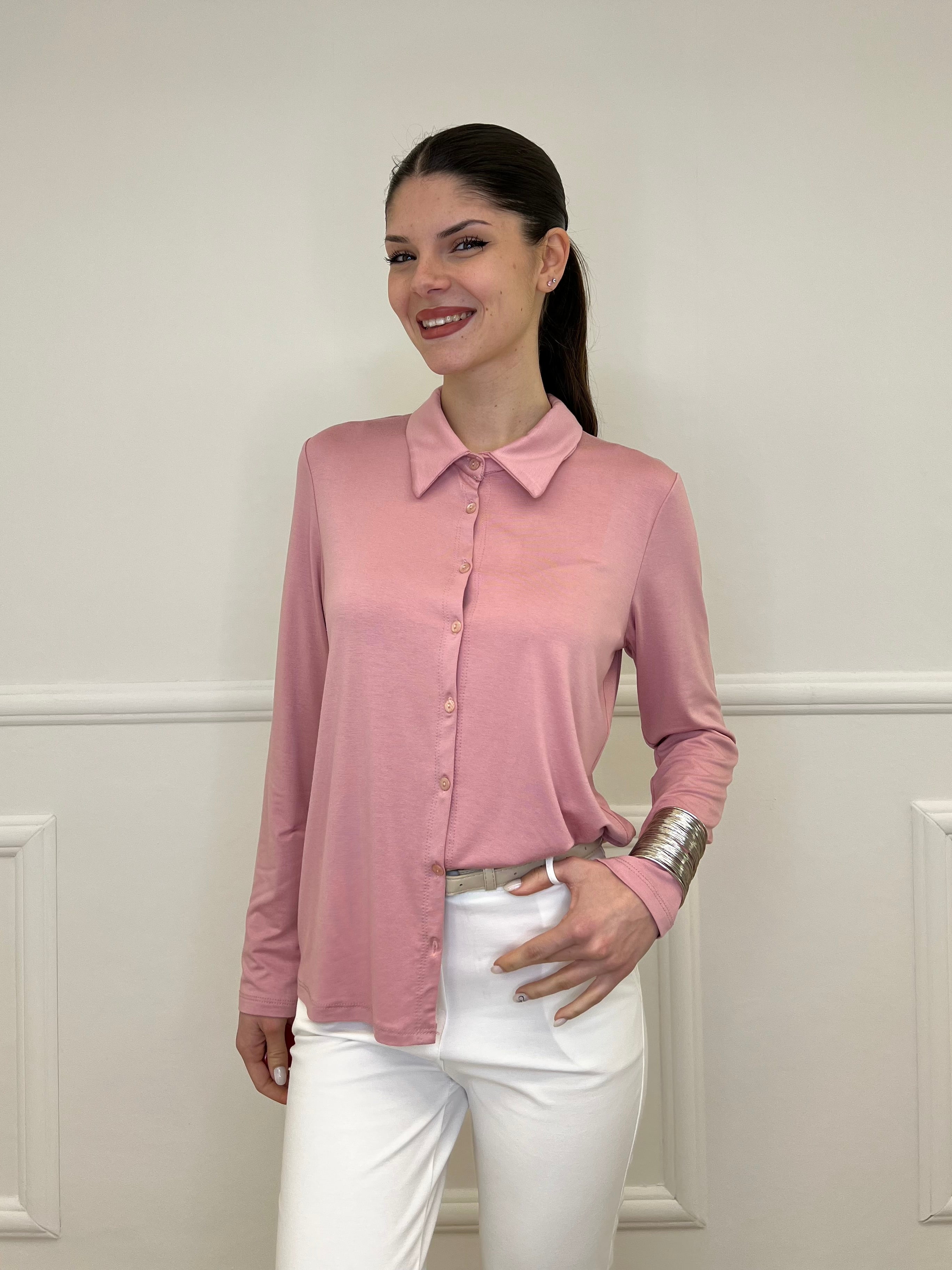 Camicia in Jersey di Viscosa 28163 Rosa