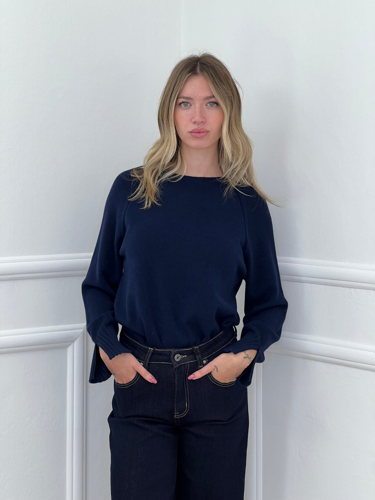 Maglia Polsini con Spacco 24160 Blu