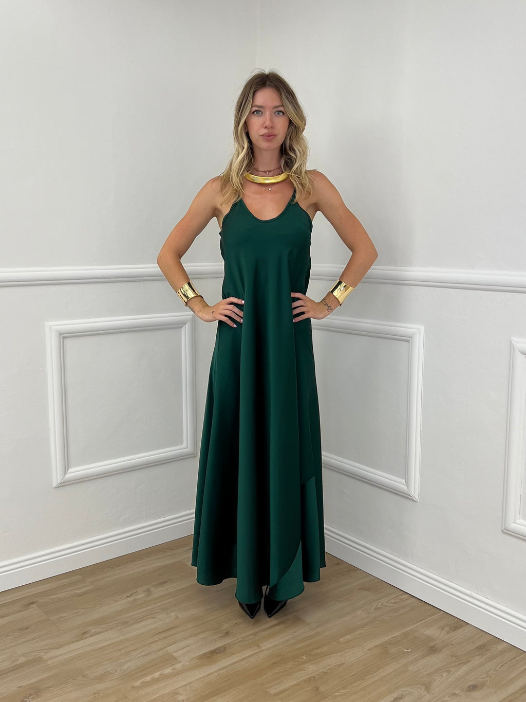Vestito Satinato 1072 Verde Smeraldo