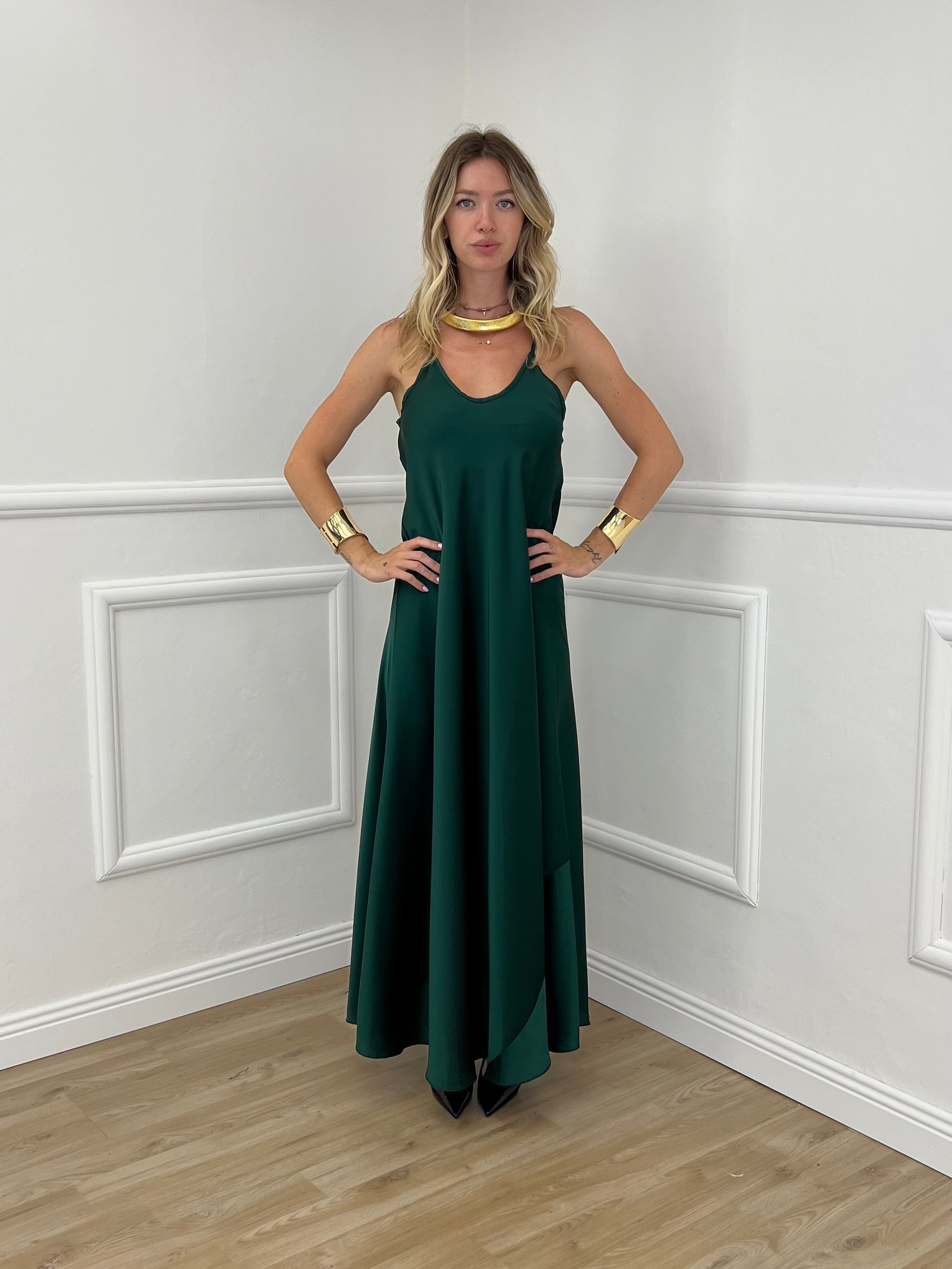 Vestito Satinato 1072 Verde Smeraldo