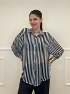 Camicia Tencel a Righe 411-672 Blu