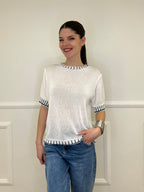 Maglia Profili a Contrasto 2780 Bianco e Blu