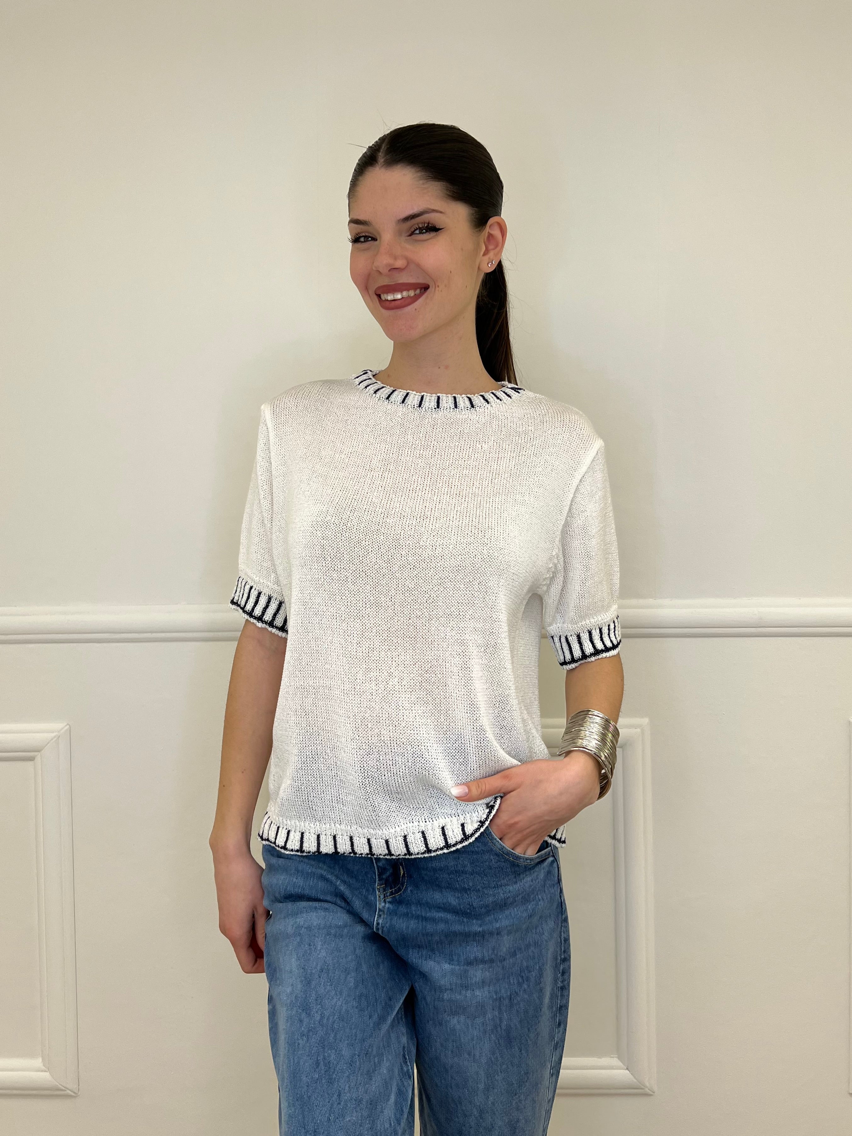 Maglia Profili a Contrasto 2780 Bianco e Blu