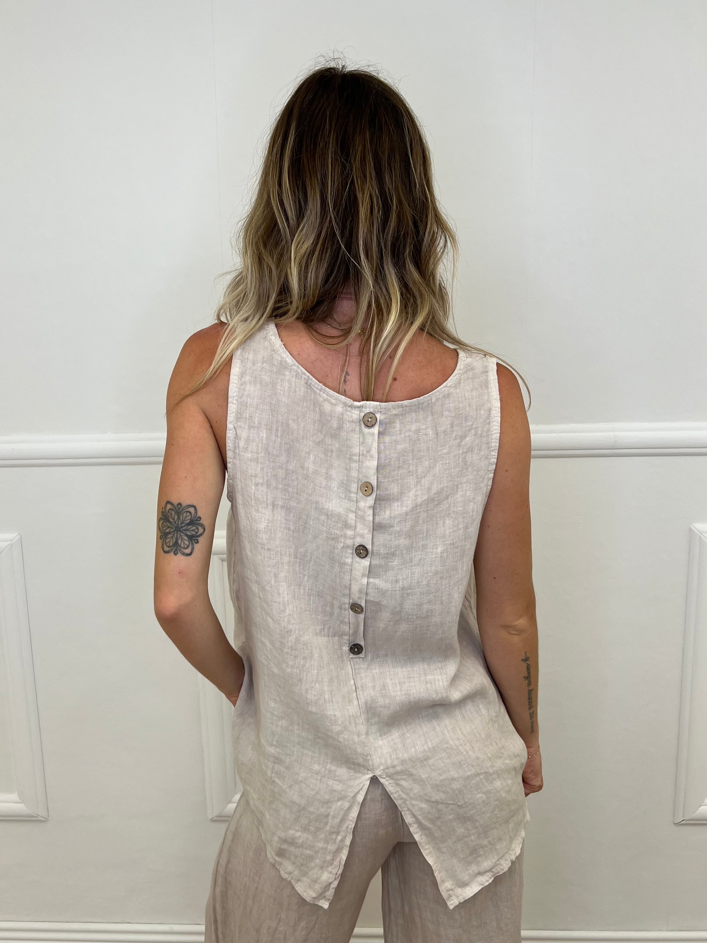 Top 100% Lino Bottoncini 89225 Ecru