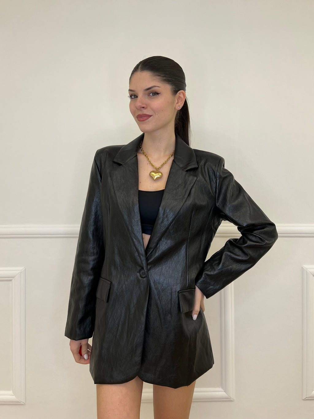 Blazer Oversize in Eco Pelle 30551 Nero