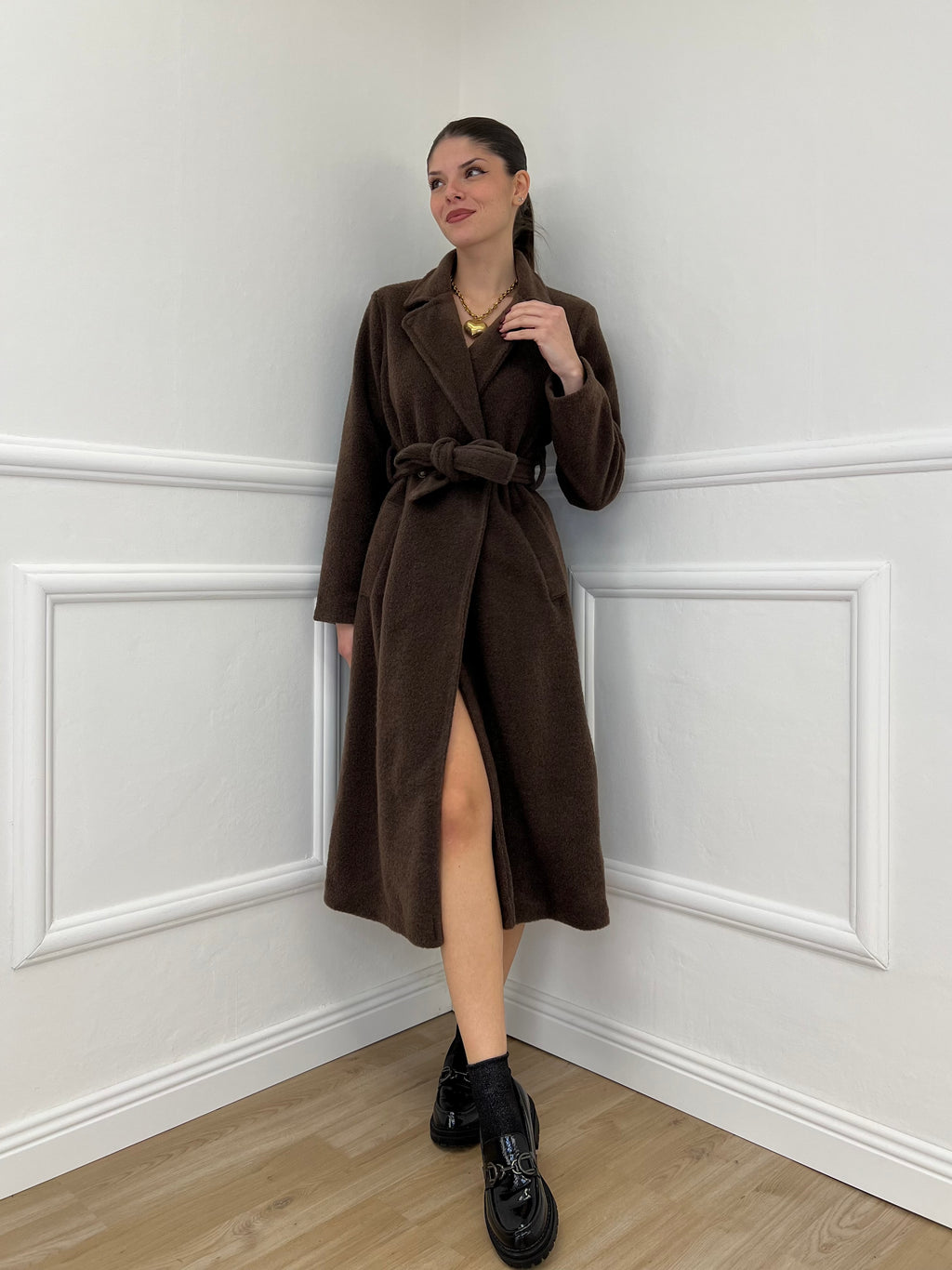 Cappotto Bouclé Cintura 91022 Moro