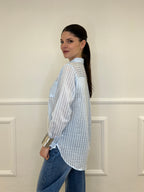 Camicia Tencel Spalmata a Righe 25802 Azzurro
