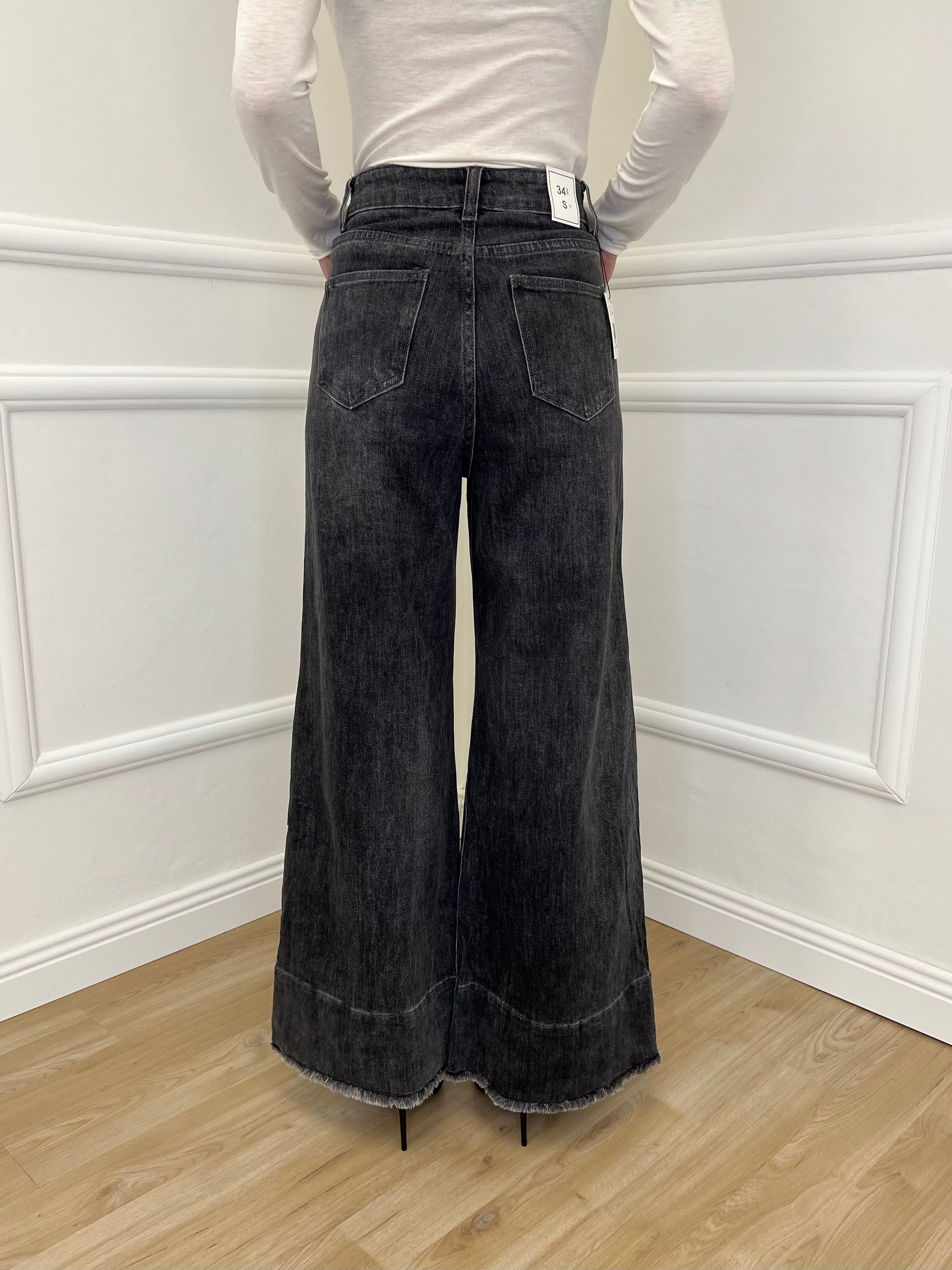 Jeans Palazzo Sfrangiato H03 Grigio