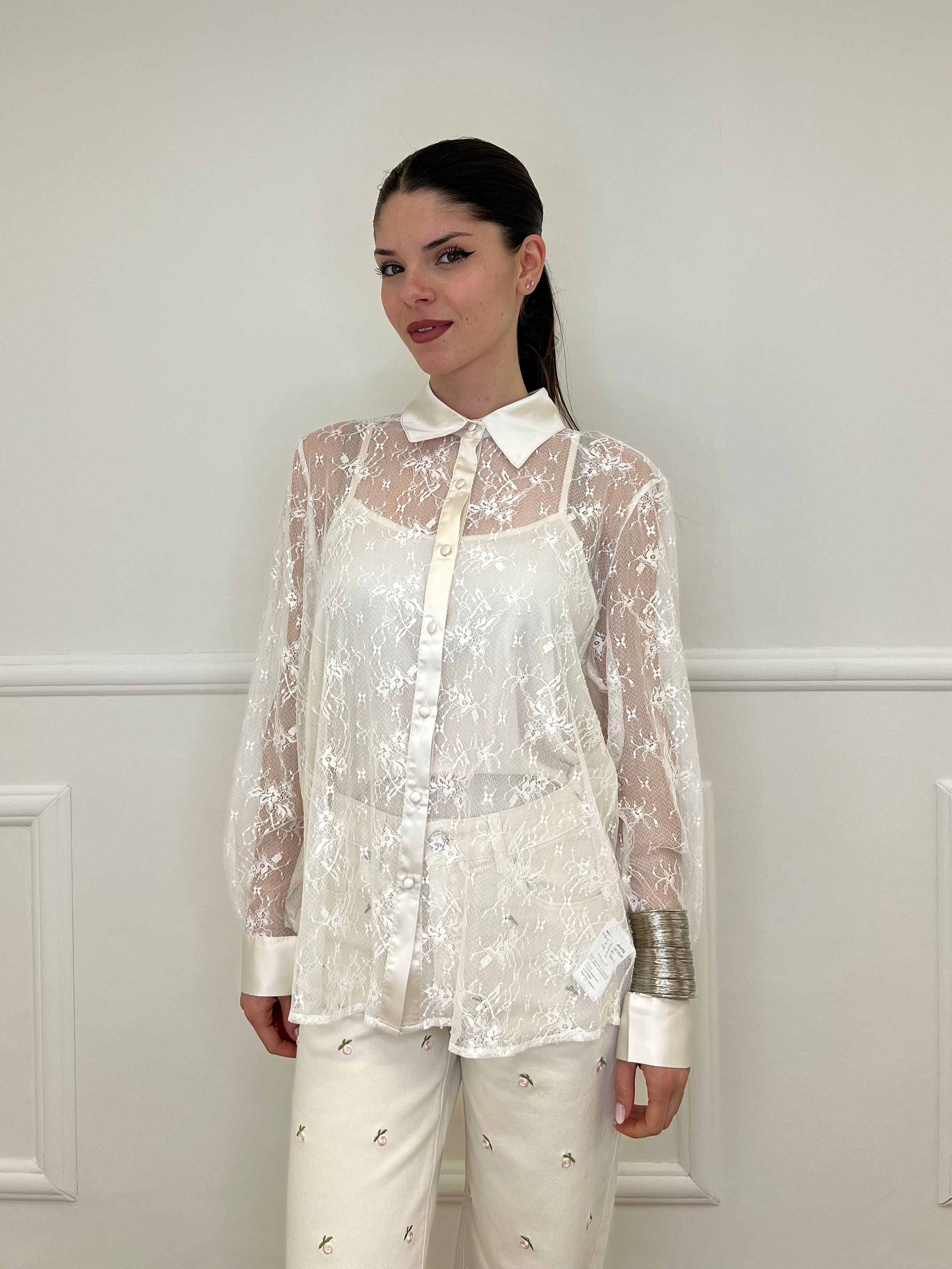 Twin Set Camicia in Pizzo e Top Y7097 Ecru