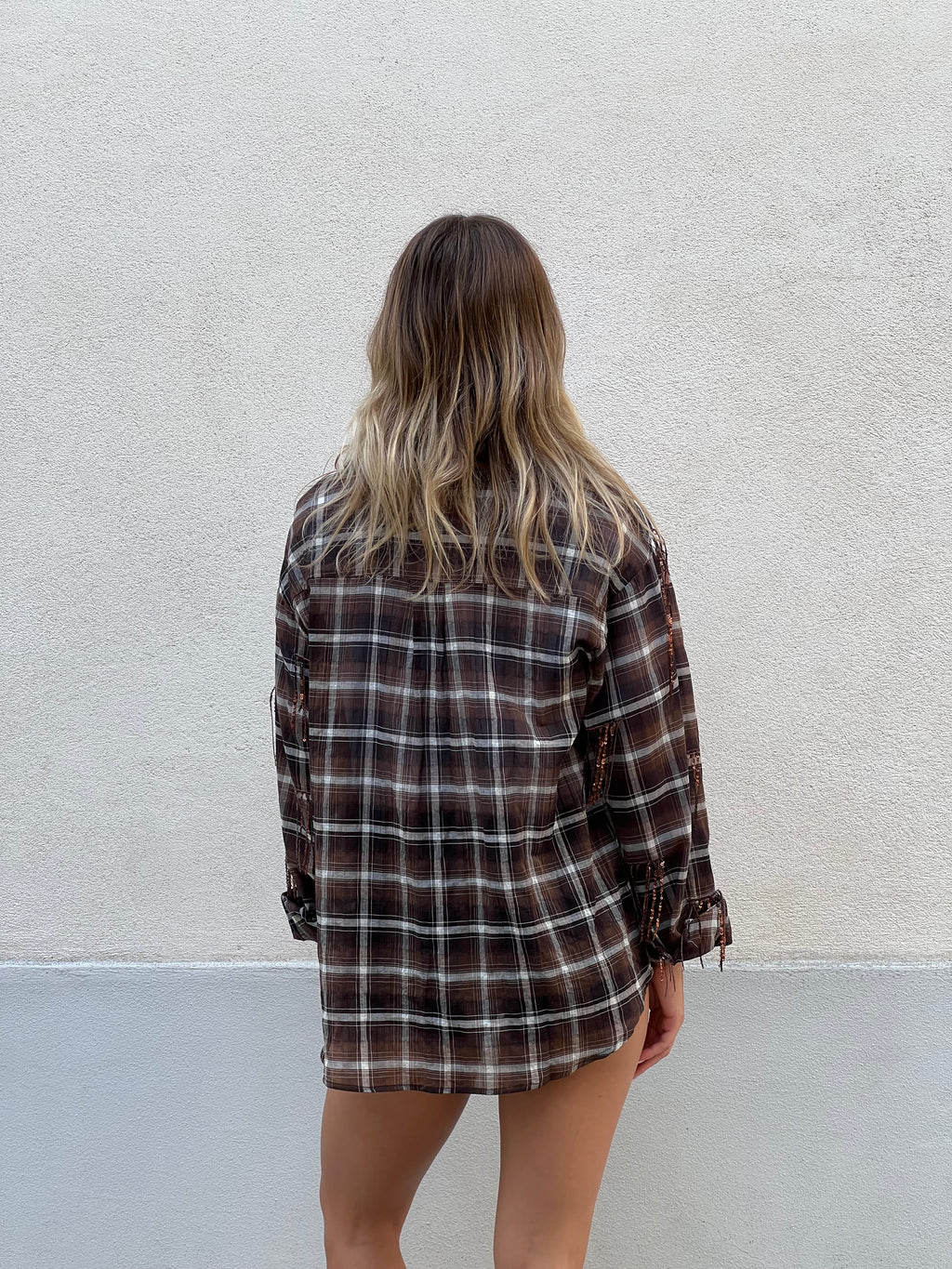Camicia Madras Paillettes C283 Marrone