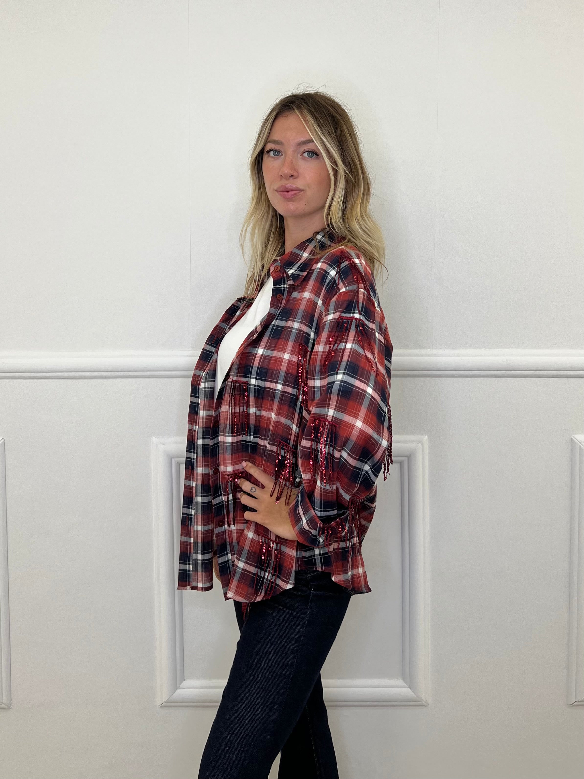 Camicia Madras Paillettes C283 Bordeaux