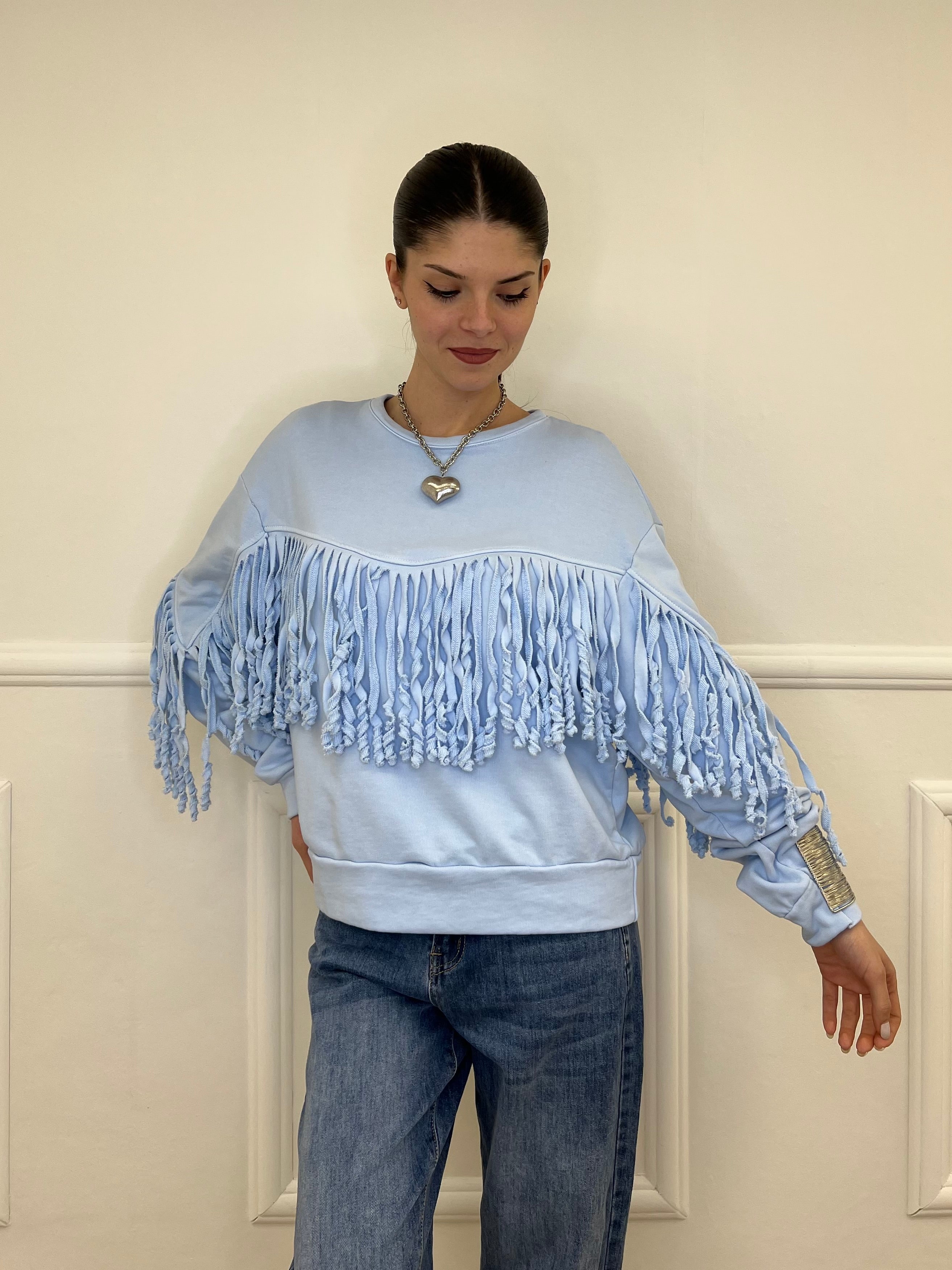 Felpa con Frange 5653-891 Azzurro