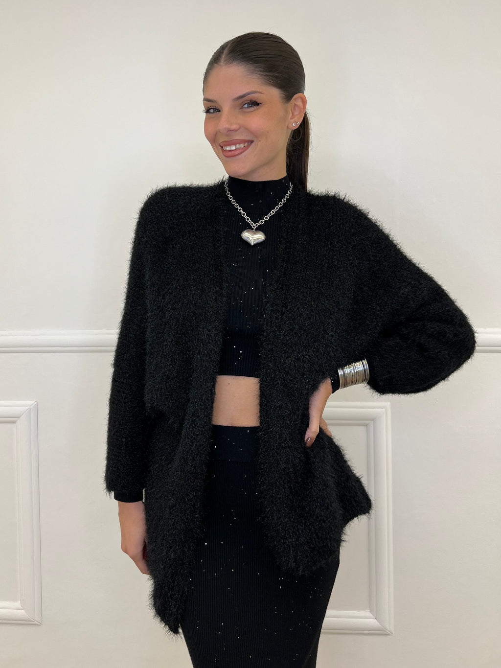 Cardigan Effetto Mohair 633 Nero