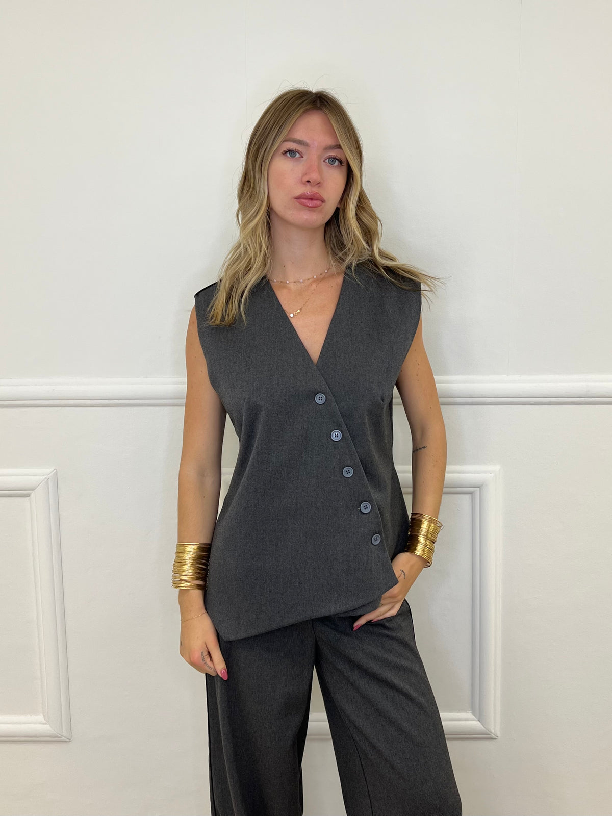 Gilet Chiusura Diagonale 2430 Grigio