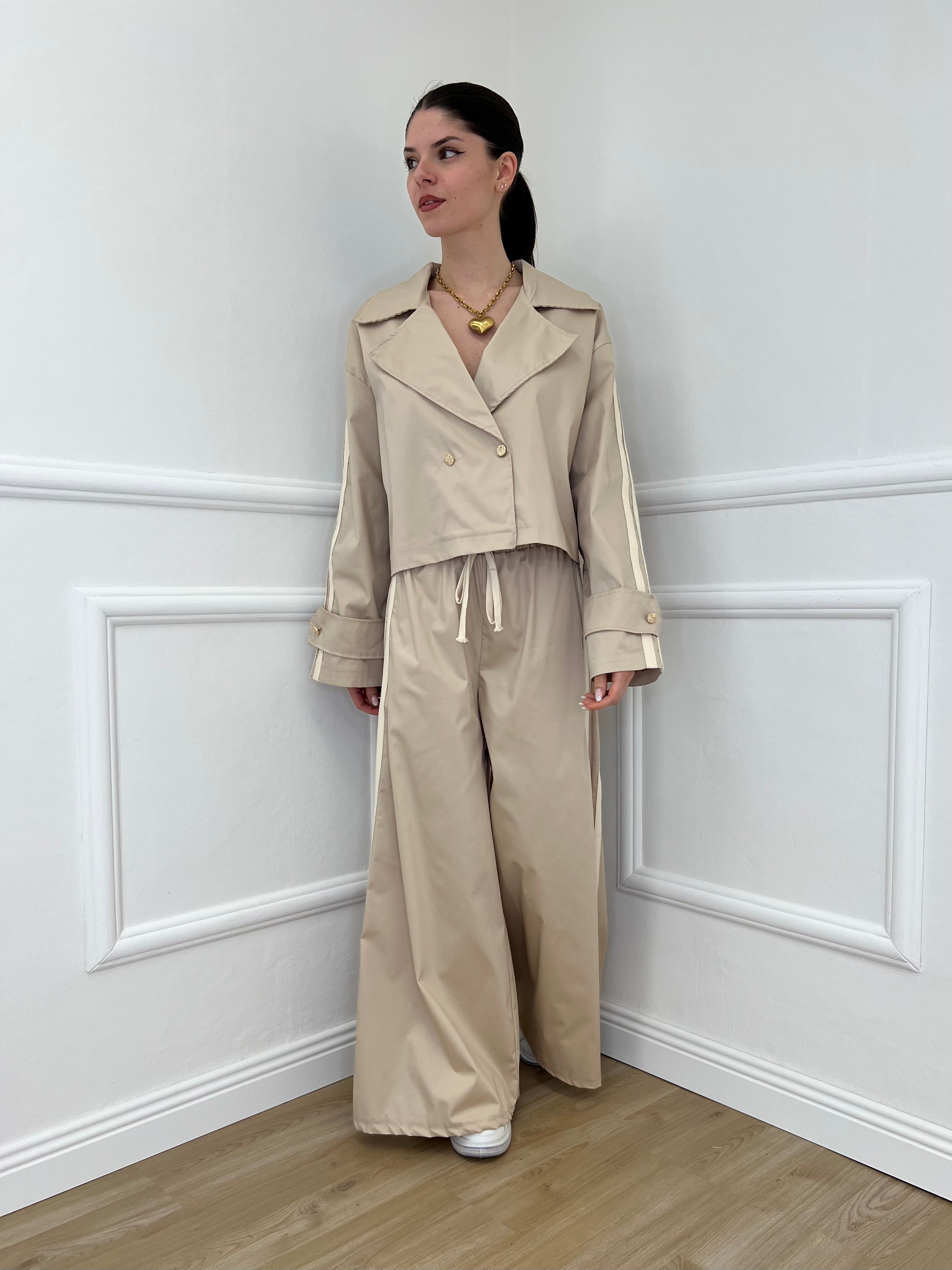 Pantalone Palazzo Bande 7809 Ecru