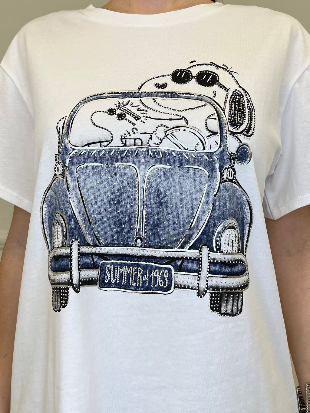 T-shirt Over Snoopy Con Strass